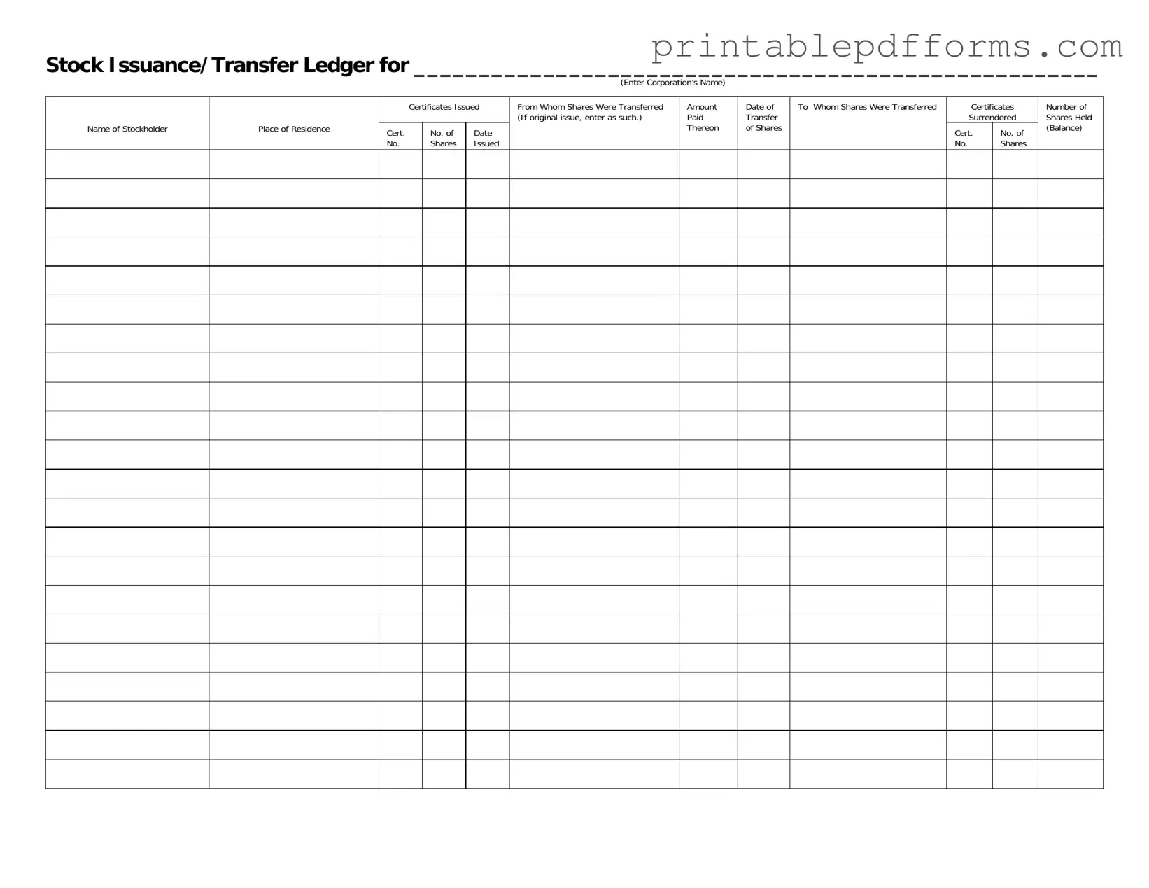 Fill a Valid Stock Transfer Ledger Form
