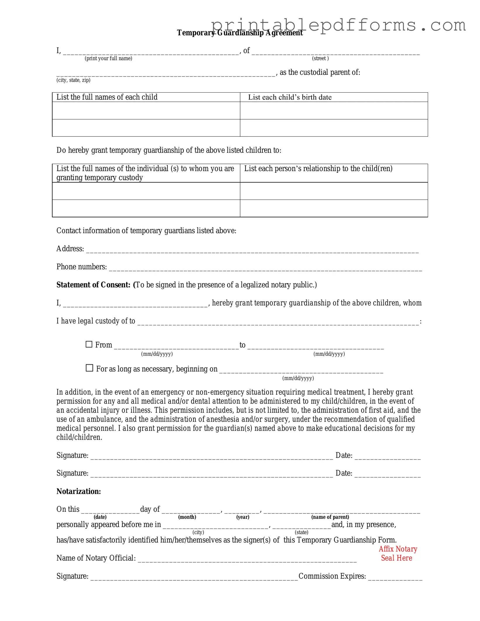 Fill a Valid Temporary Custody Form
