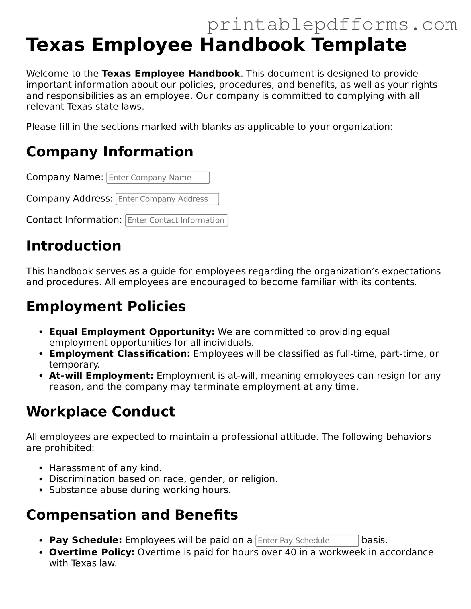 Texas Employee Handbook Document