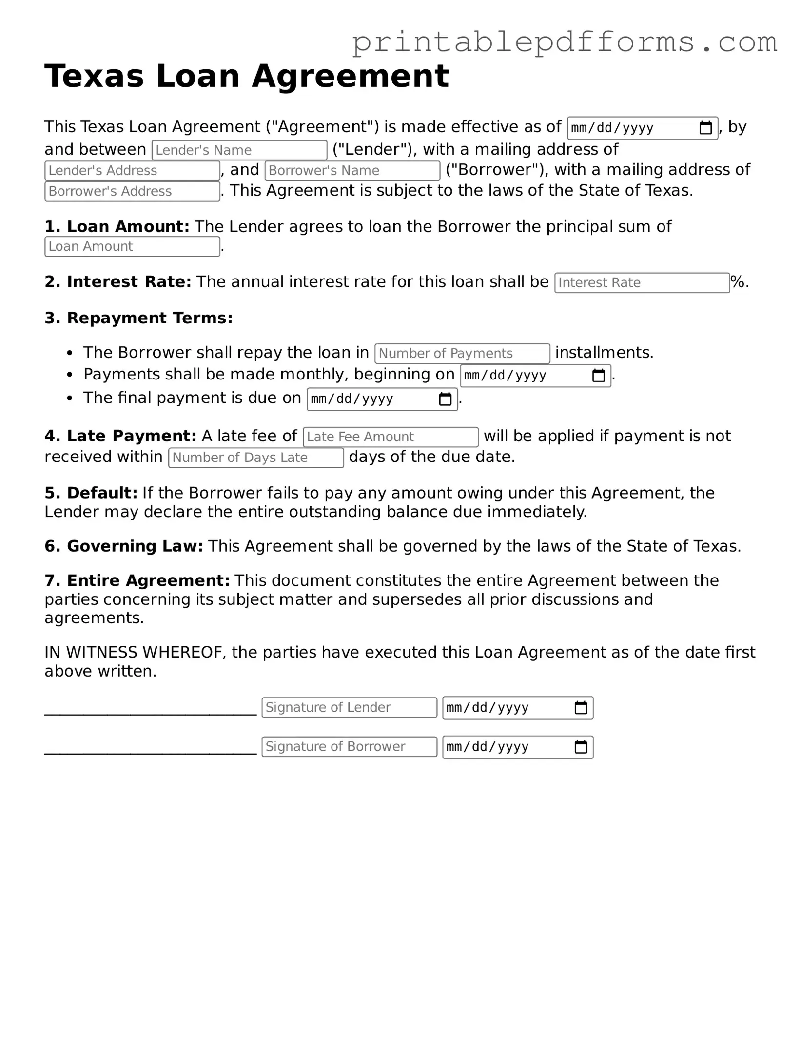 Texas Loan Agreement Document