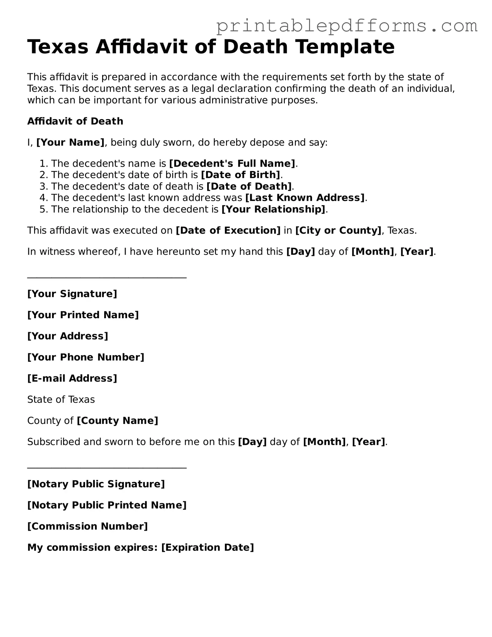 Texas Affidavit of Death Document