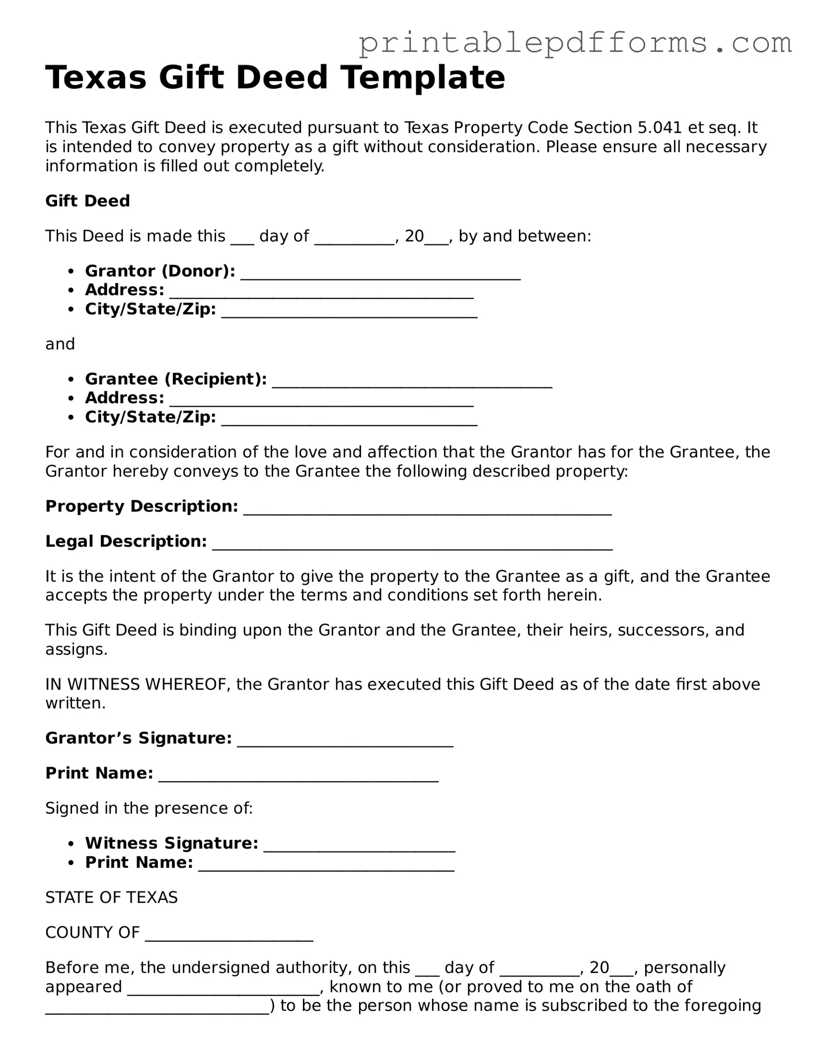 Texas Gift Deed Document