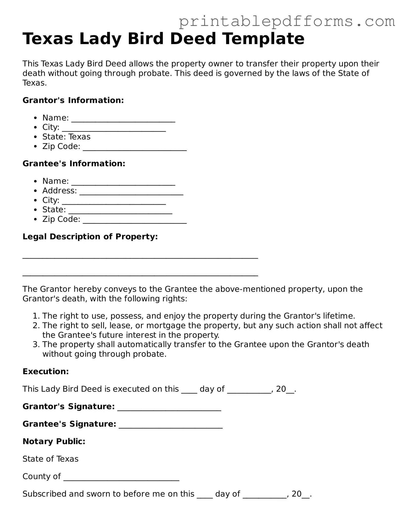 Texas Lady Bird Deed Document