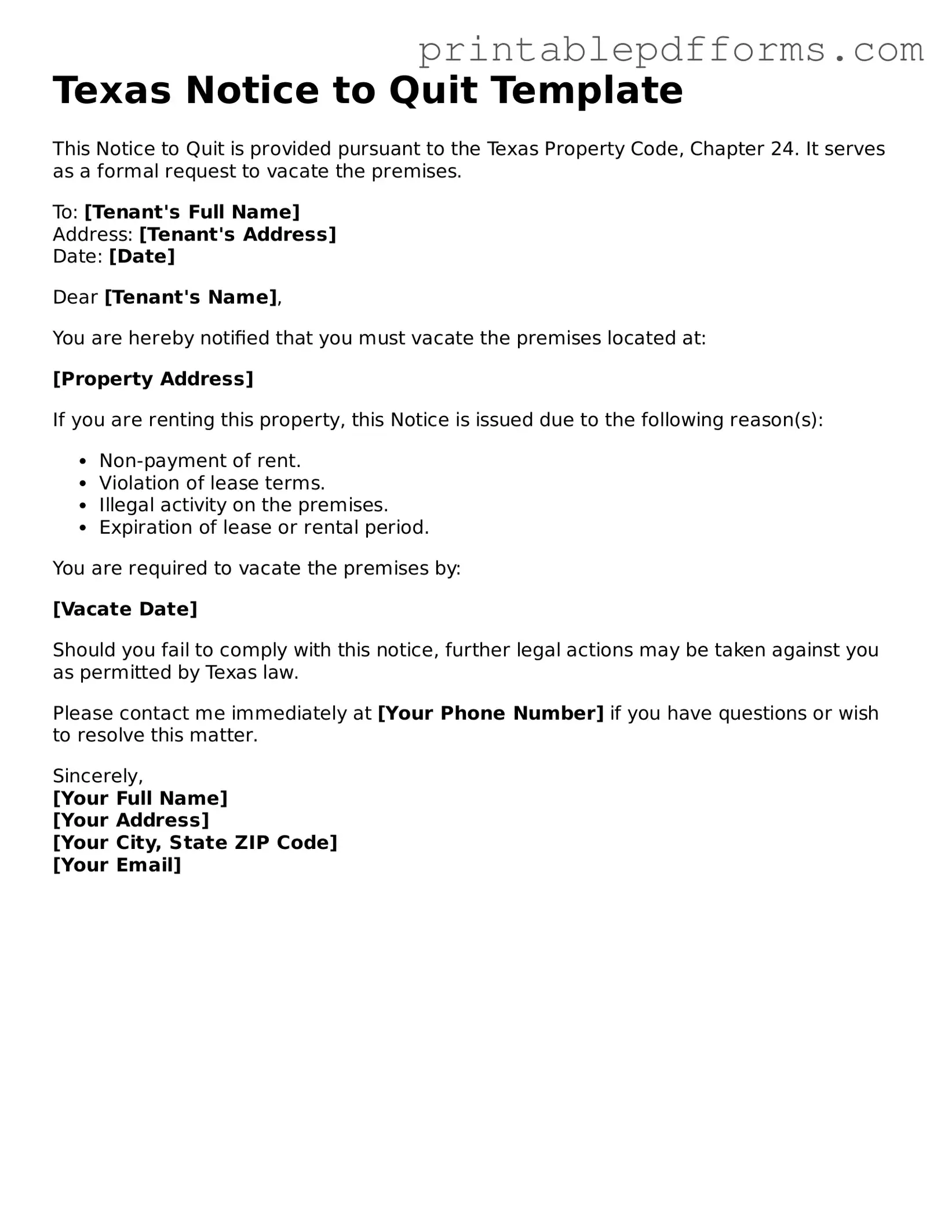 Texas Notice to Quit Document
