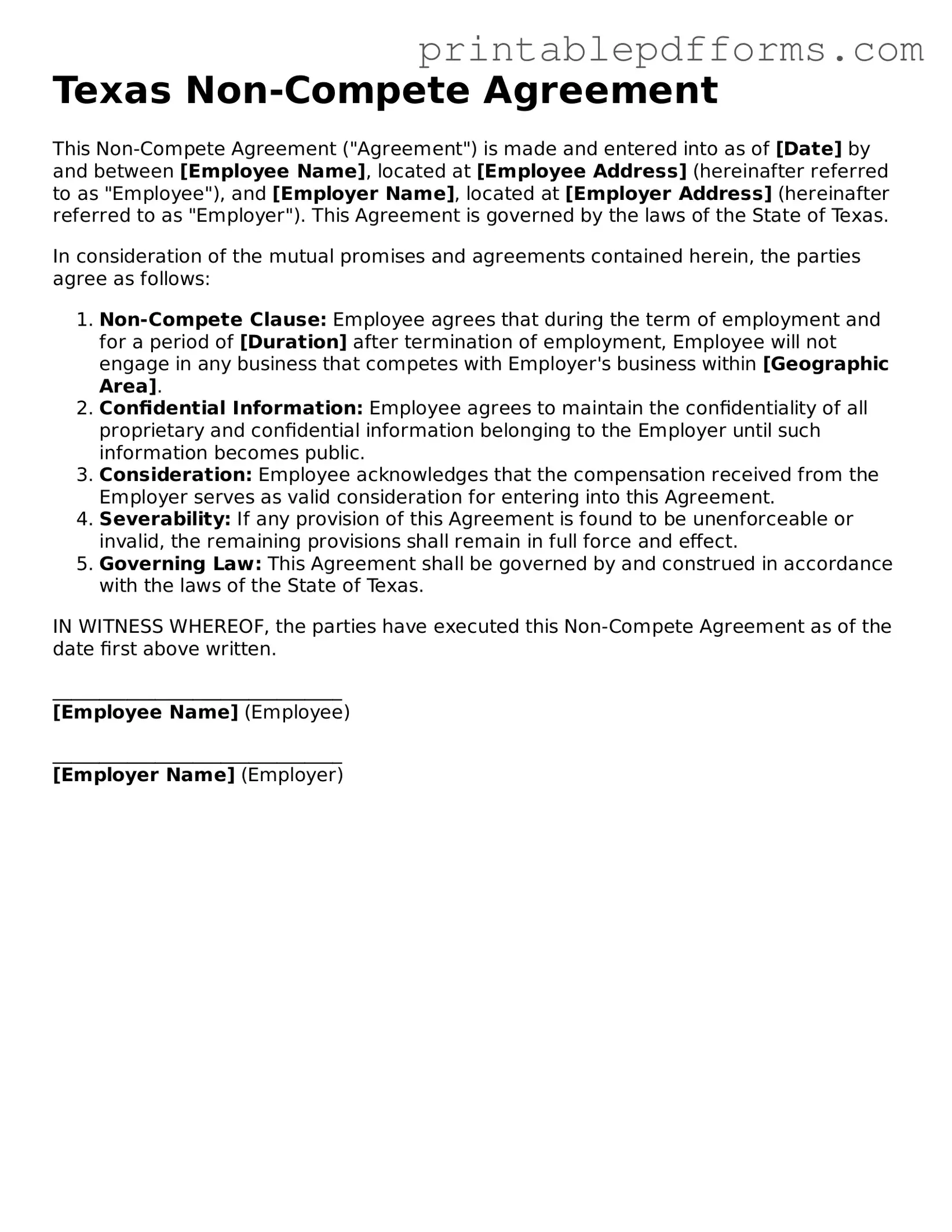 Texas Non-compete Agreement Document