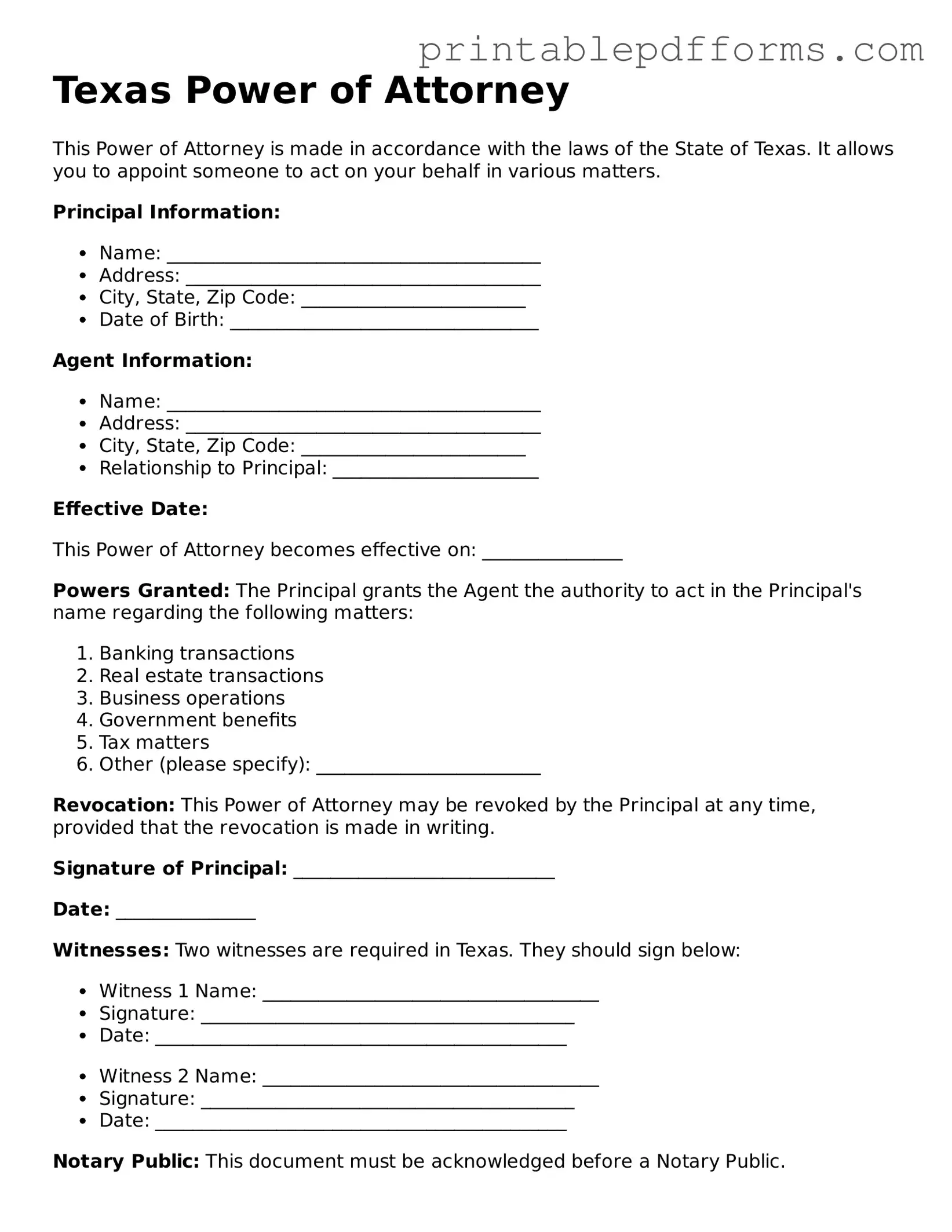 Texas Power of Attorney Document
