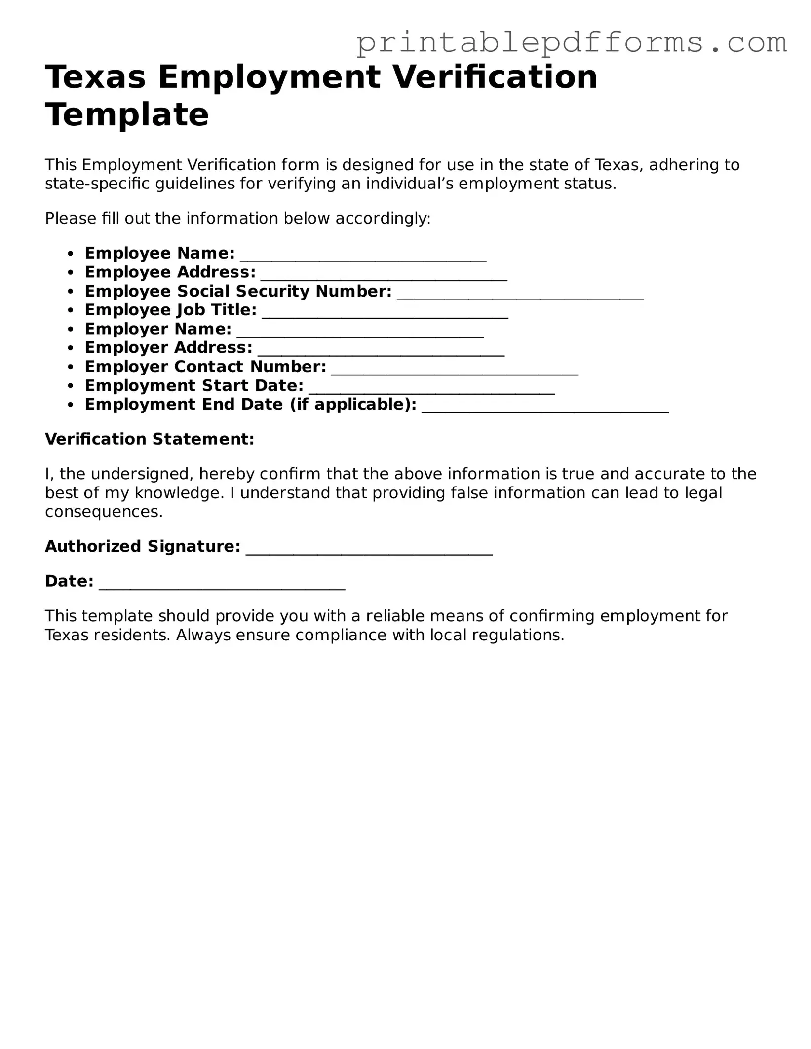 Texas Employment Verification Document