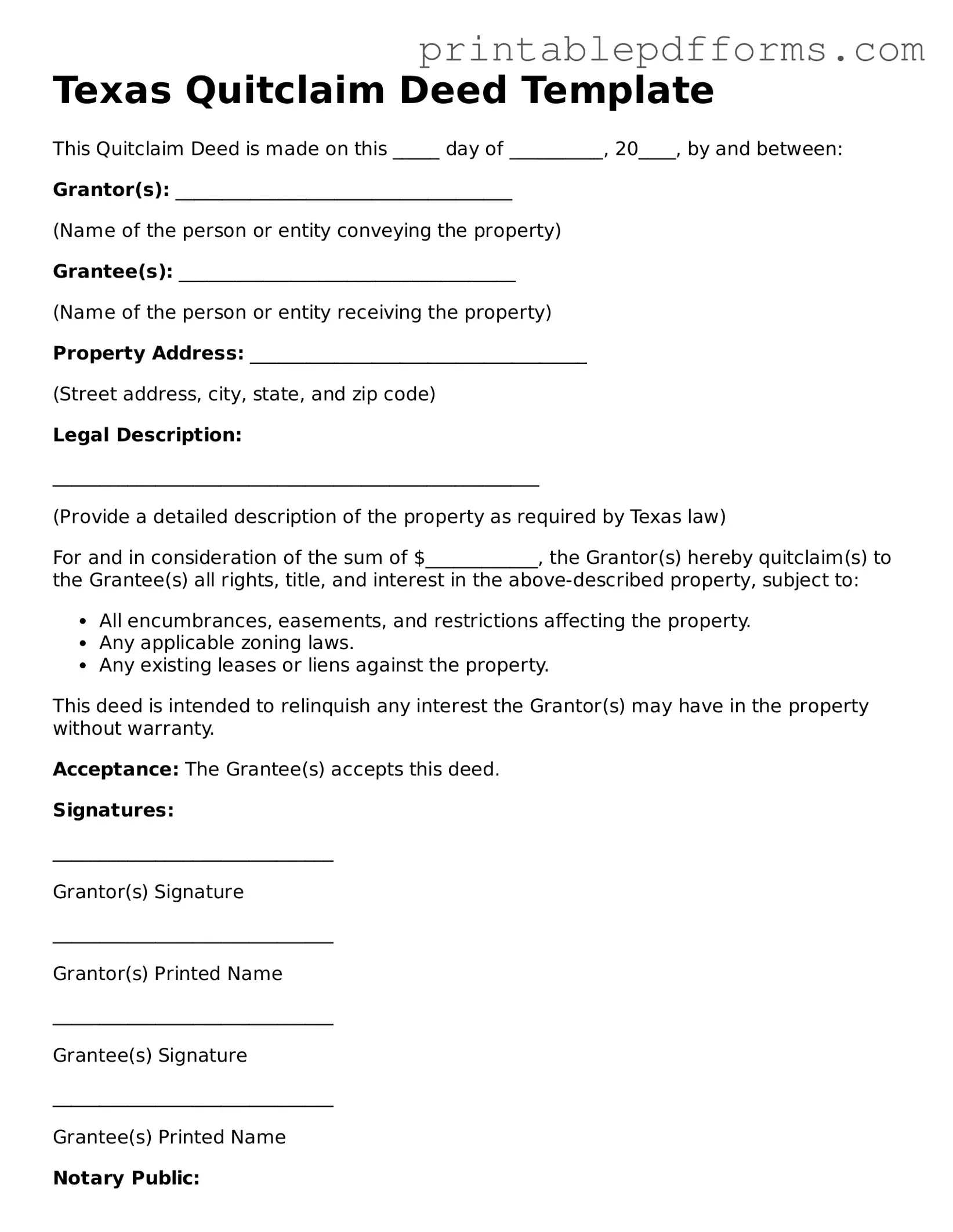 Texas Quitclaim Deed Document