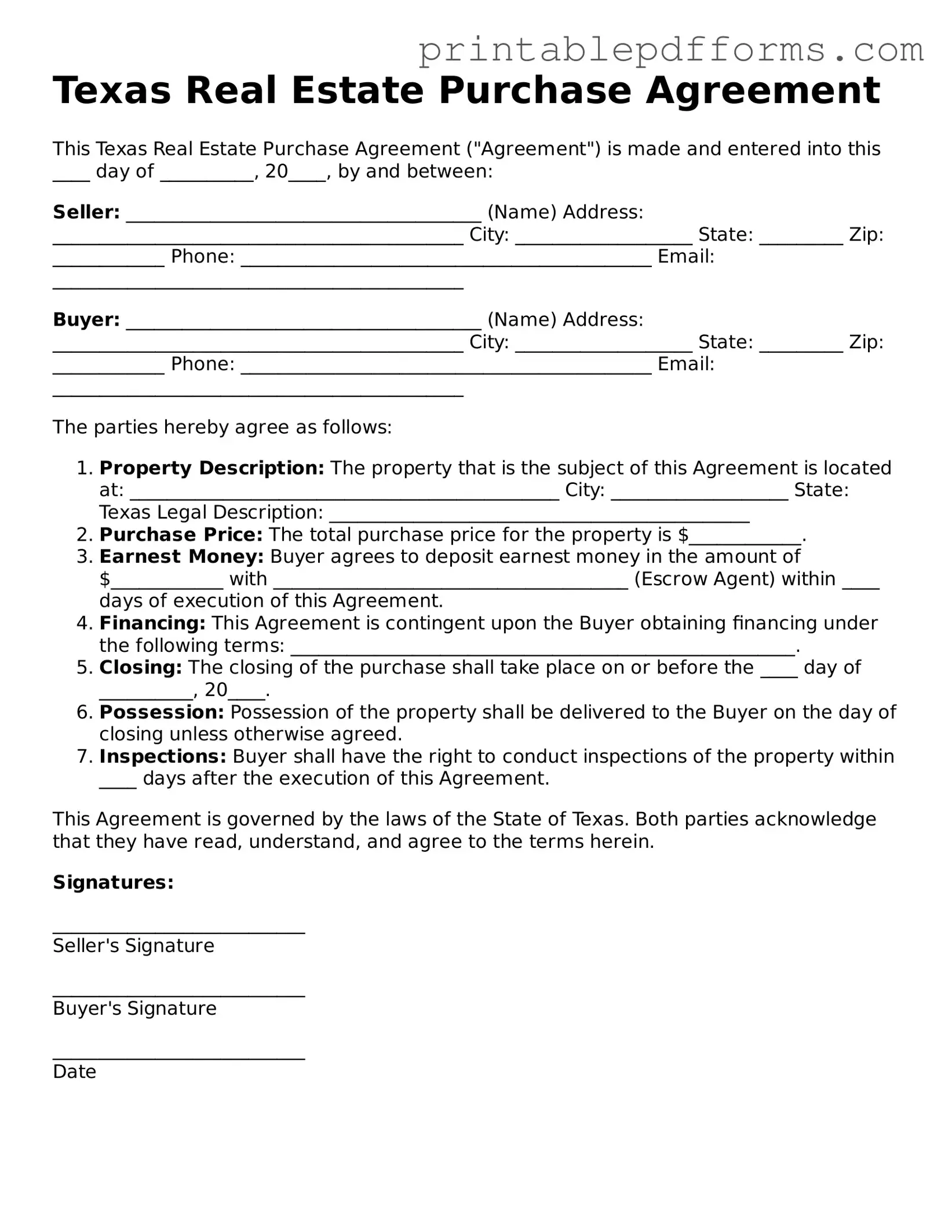 Texas Real Estate Purchase Agreement Document