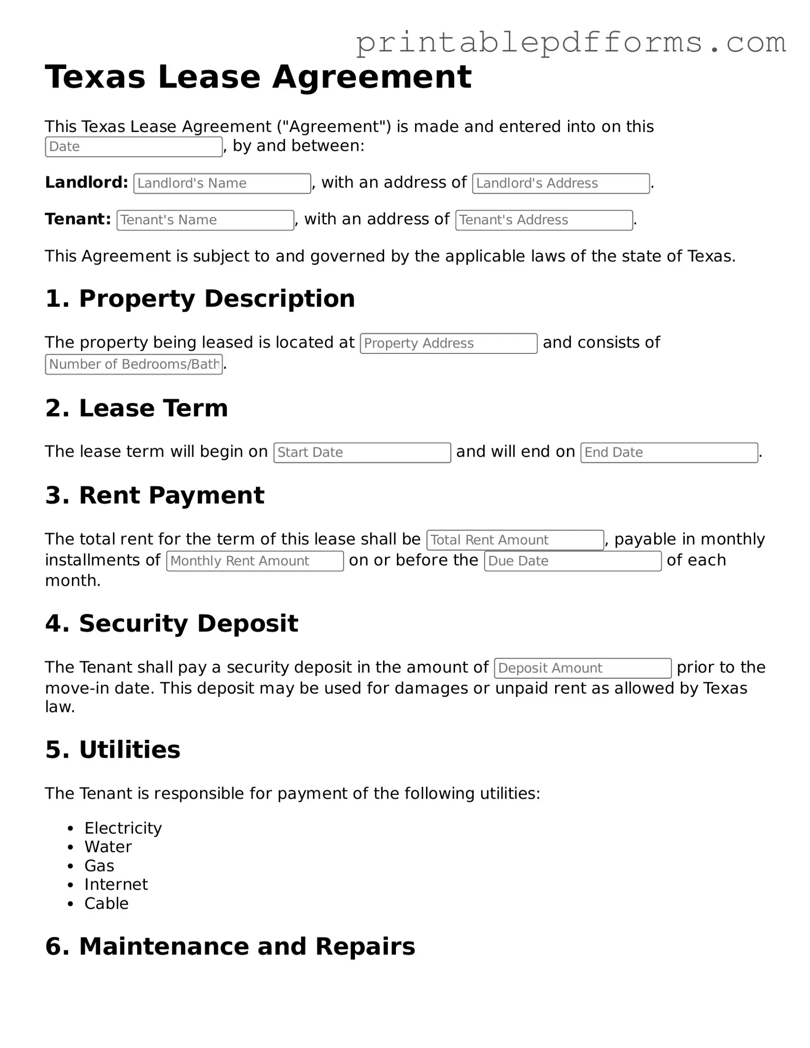 Texas Lease Agreement Document