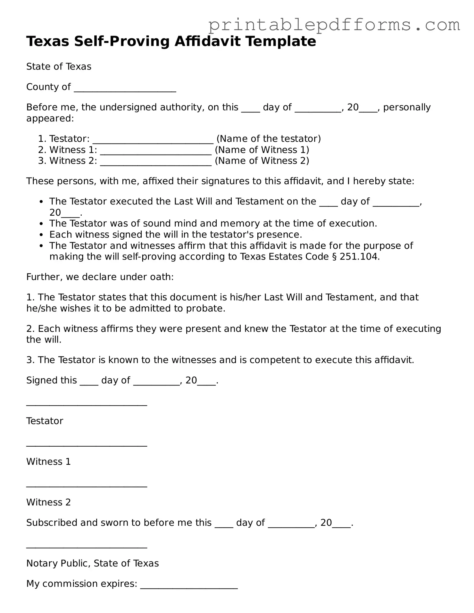 Texas Self-Proving Affidavit Document