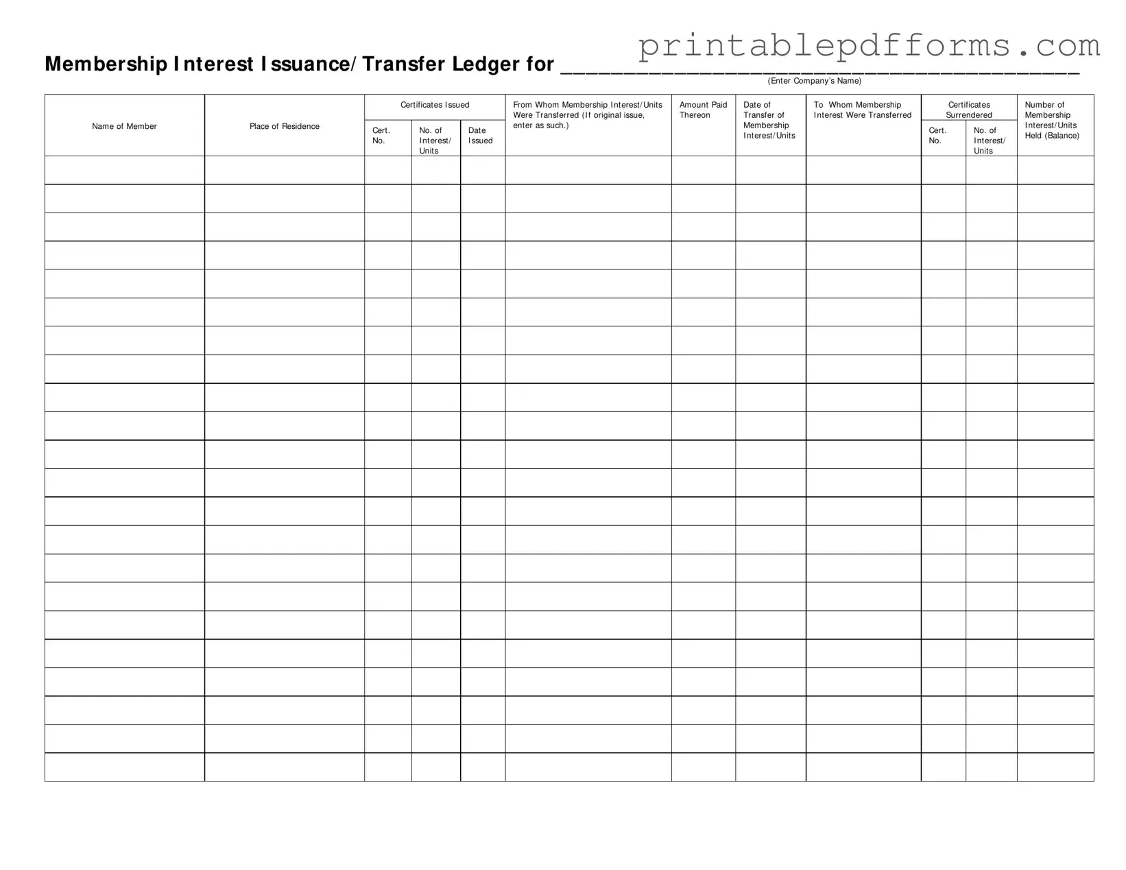 Fill a Valid Membership Ledger Form